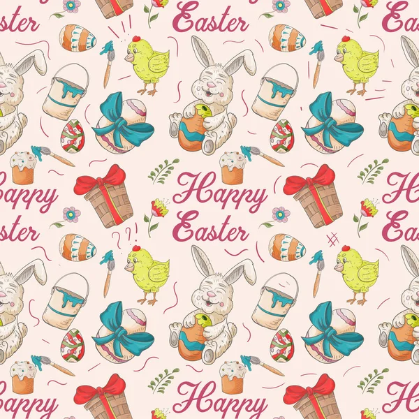 Holiday Easter seamless illustration pattern contour color drawi — Stock vektor