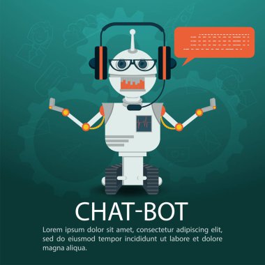 Chatbot simgesi, vektör düz illüstrasyon, çizgi film, yapay zeka konsepti, ses desteği robotu, sanal çevrimiçi destek, tasarım için, pankart etiketi