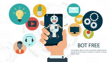 Banner, sanal yardım chatbot, telefonunuzdaki organizatör, bir web sitesi için, veya mobil uygulamalar, yapay zeka konsepti düz, vektör ilülasyonu