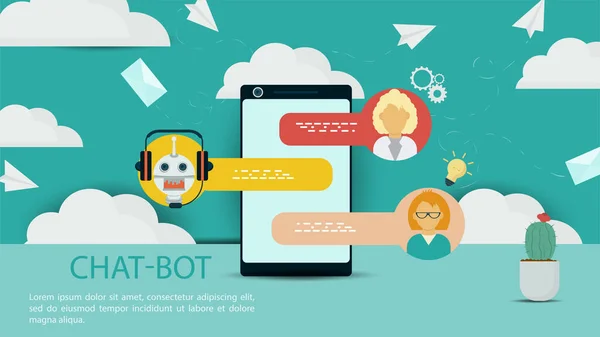 Banner Chatbot Ajuda Virtual Bate Papo Telefone Entre Nuvens Para — Vetor de Stock
