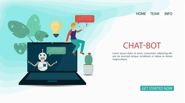 Banner Chatbot Ajuda Virtual Laptop Com Alto Falante Para Site — Vetor de Stock