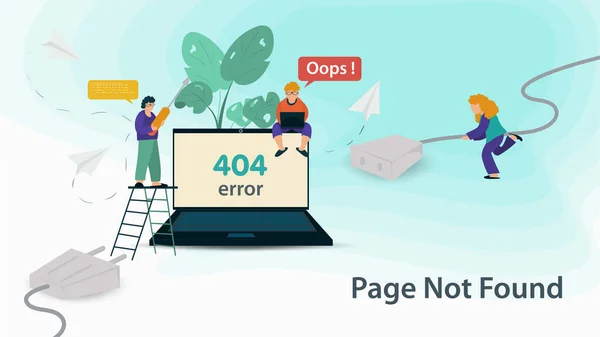 Banner Oops 404错误页面未找到 Internet Connection Problems Little People Trying Connect — 图库矢量图片