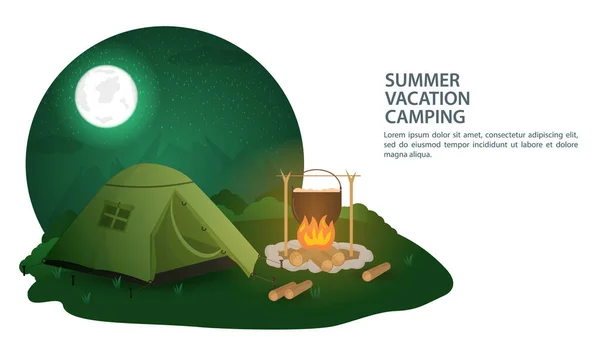 Banner Para Diseño Campamento Verano Naturaleza Una Tienda Campaña Turística — Vector de stock