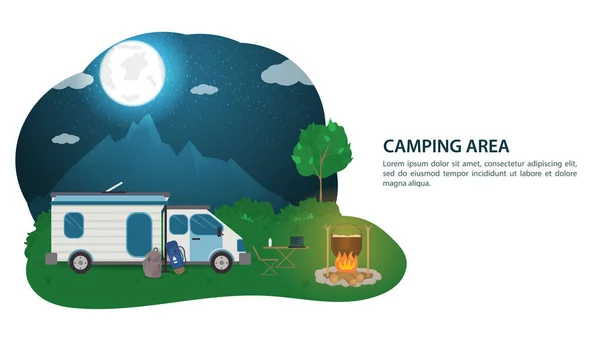 Banner Para Diseño Camping Verano Casa Turismo Sobre Ruedas Encuentra — Vector de stock