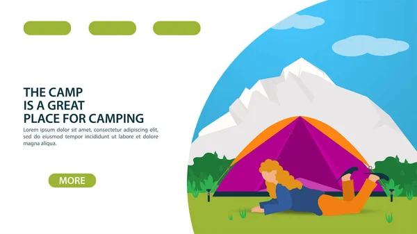 Página Para Diseño Sitio Web Aplicación Móvil Tema Camping Verano — Vector de stock