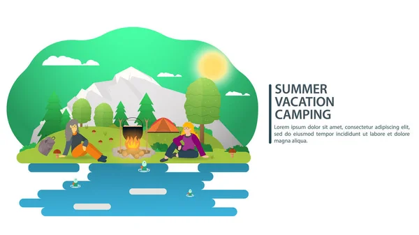 Paisaje Día Soleado Antecedentes Para Campamento Verano Camping Turismo Natural — Vector de stock