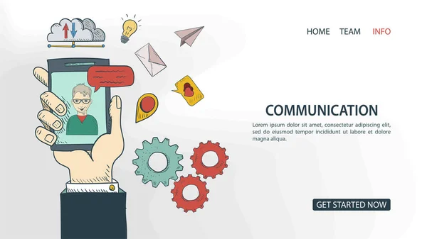 Teléfono Mano Comunicación Por Video Para Aplicaciones Web Móviles Concepto — Archivo Imágenes Vectoriales