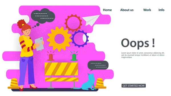 Banner Oops 404 Error Page Found Internet Connection Problems Girl — Stock Vector