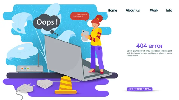Bannière Oups 404 Erreur Page Introuvable Problèmes Connexion Internet Fille — Image vectorielle