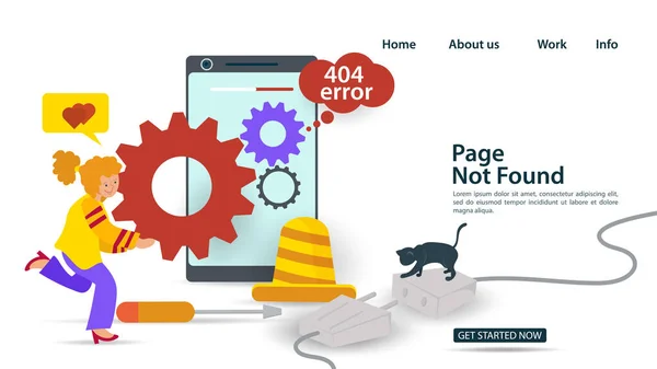 Banner Hoppla 404 Fehler Seite Nicht Gefunden Internetverbindungsprobleme Mädchen Rollt — Stockvektor