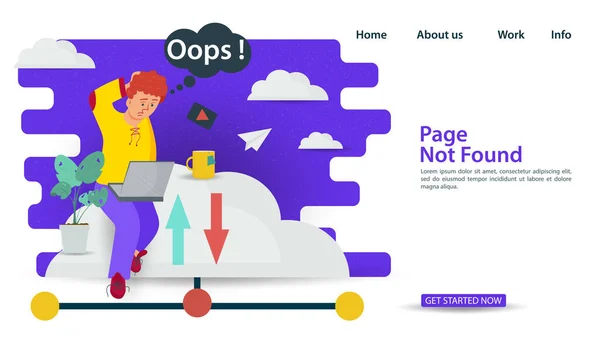 Banner Oops 404 Error Halaman Tidak Ditemukan Masalah Koneksi Internet - Stok Vektor