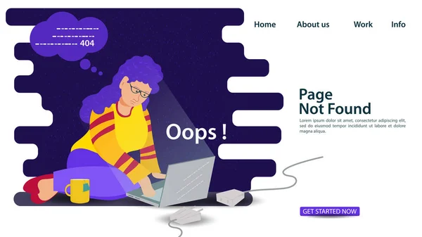 Banner Oops 404 Error Page Found Internet Connection Problems Girl — Stockový vektor