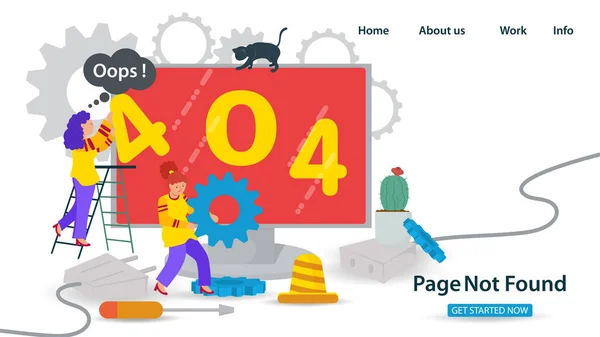 Banner Hoppla 404 Fehler Seite Nicht Gefunden Internetverbindungsprobleme Zwei Mädchen — Stockvektor