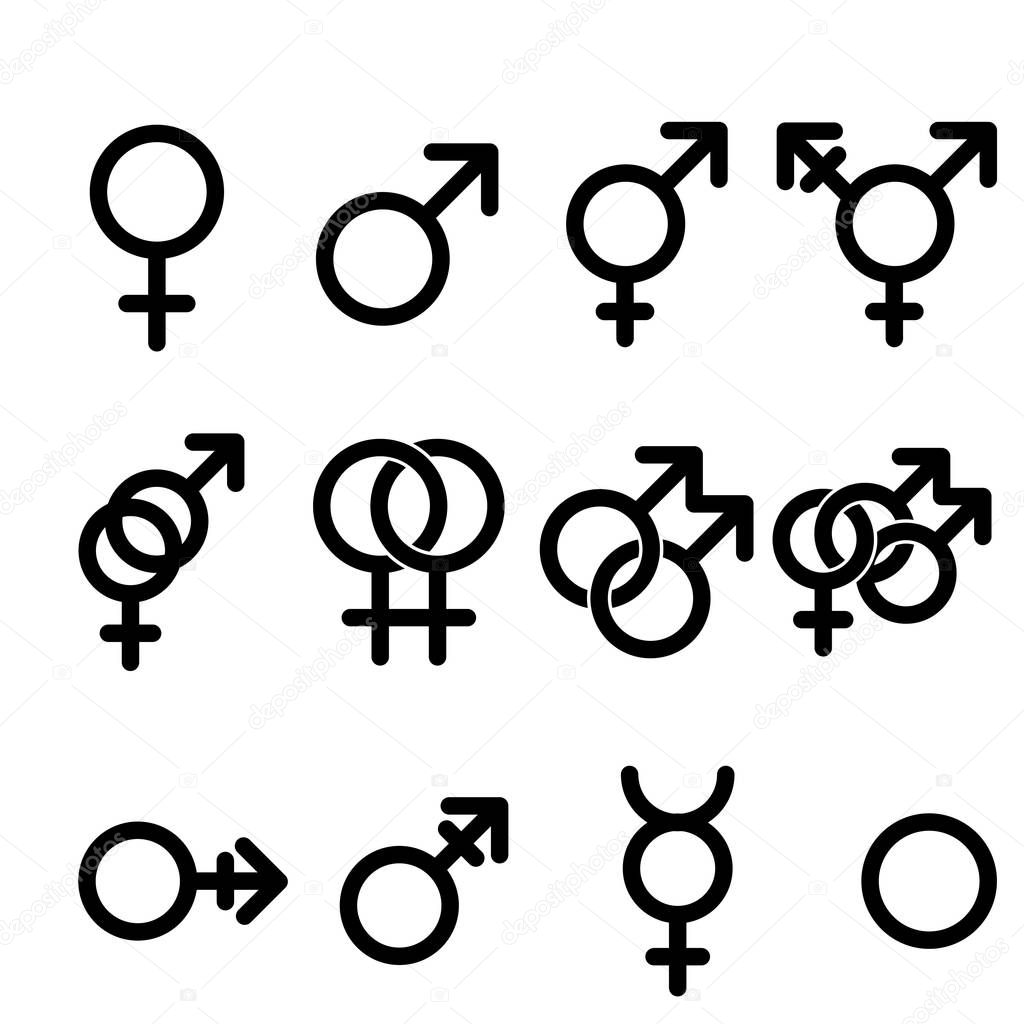 sex relationship gender symbols line vector icons set
