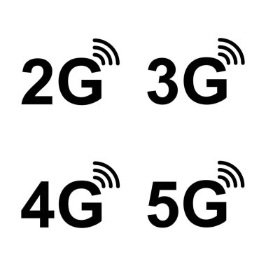 5G, 4G, 3G, 2G vektör seti arka planda izole edildi - yeni mobil iletişim teknolojisi ve akıllı telefon ağı simgeleri web sitesi, ui, mobil uygulama, pankart.