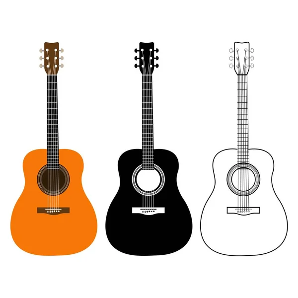 Acoustic Guitars Isolated White Background Vector Illustration — Stock Vector