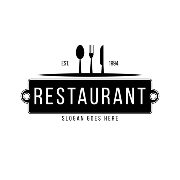 Logo, Etiket, Rozet ve diğer tasarım için Vintage Style Restaurant Shop Tasarım Elemanı. Çatal ve kaşık retro vektör illüstrasyon.