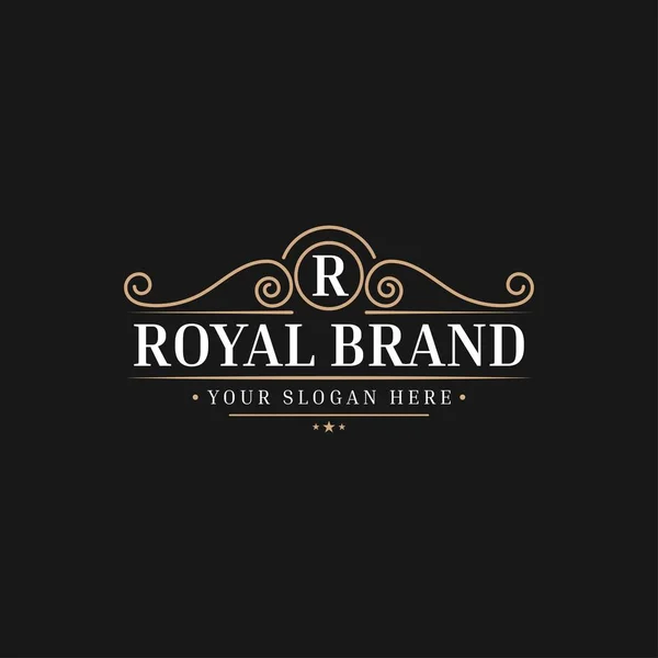 Lüks Logo şablonu, kaligrafik zarif süs çizgilerini serpiyor. Restoran, Kraliyet, Butik, Kafe, Otel, Heraldic, Mücevher, Moda ve diğer vektör illüstrasyonları için kimlik -