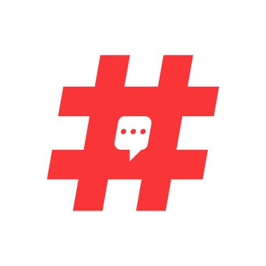 Kırmızı hashtag kabarcık sohbet logo tasarım ögesi