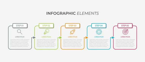 Presentazione business infografica modello con 5 opzioni. Illustrazione vettoriale. — Vettoriale Stock