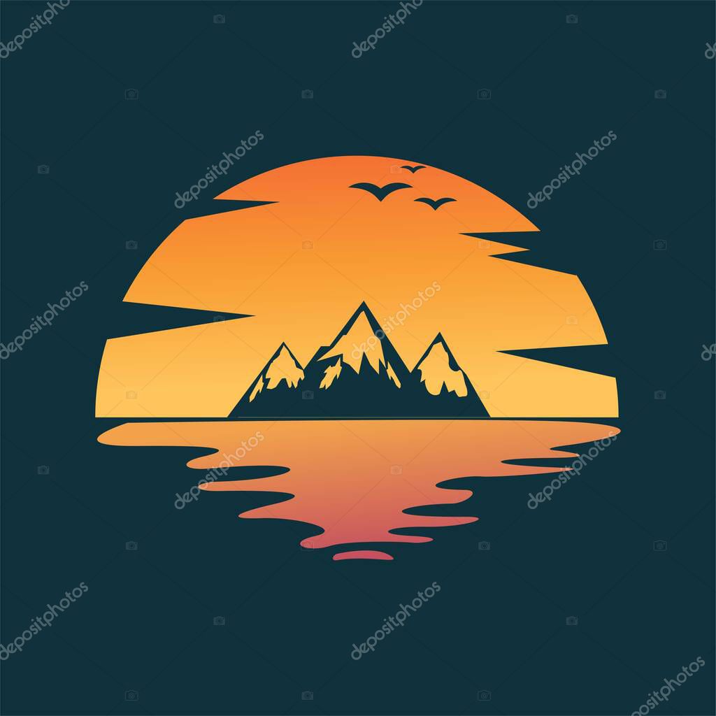 Mountain at sunset logo template design vector
