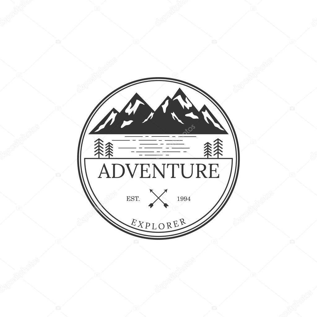 Vintage badge of Mountain expedition adventure logo