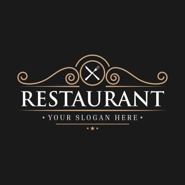 Logo Şablonu 'nda Monogram Element ve Flourish Restoran, Kulüp, Butik, Kafe, Otel Kartları. Vektör illüstrasyonu