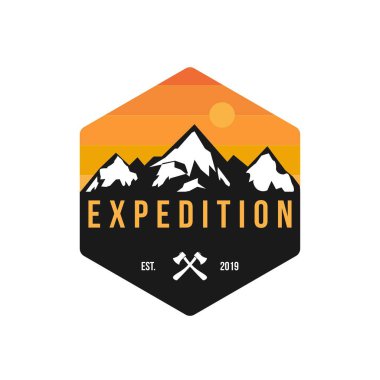 Rozet Dağı logosu ilham kaynağı, dağ çizimi, açık hava macerası. .