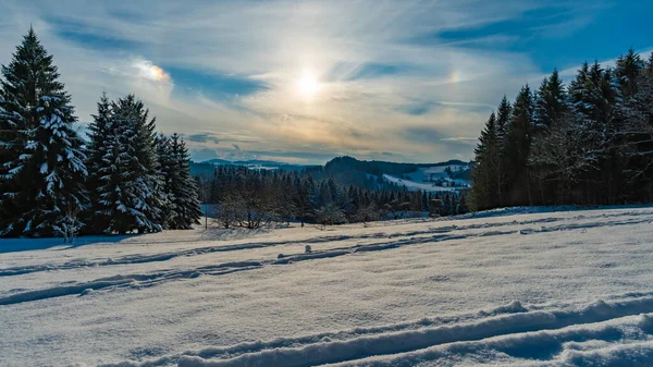 Piękna Pokryta Śniegiem Eisobel Allgau Zimie — Zdjęcie stockowe