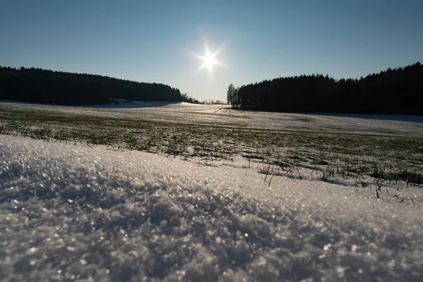 Impressionen Aus Einem Wunderschönen Verschneiten Winterwunderwald Mit Sonnenstrahlen — Stockfoto