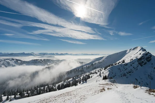 Fantastico Tour Con Ciaspole Sull Hochgrat Nagelfluhkette Allgau Baviera — Foto Stock