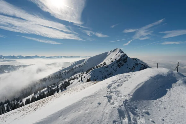 Passeio Fantástico Snowshoe Hochgrat Nagelfluhkette Allgau Baviera — Fotografia de Stock