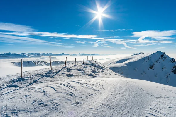 Fantastico Tour Con Ciaspole Sull Hochgrat Nagelfluhkette Allgau Baviera — Foto Stock