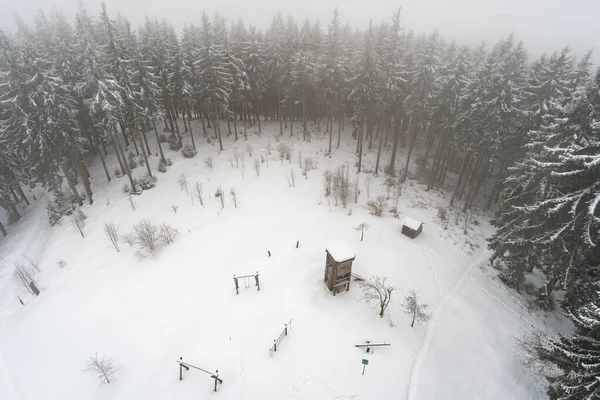 Snow shoe hike to the snow-covered Black Ridge near Isny in Allgau in winter