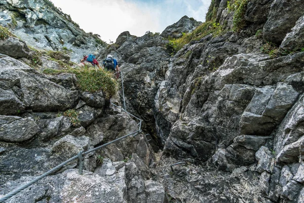 Turistika Lezení Tegelbergu Přes Ferrata Zámku Neuschwanstein Ammergau Alpách Schwangau — Stock fotografie