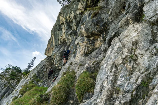 Turistika Lezení Tegelbergu Přes Ferrata Zámku Neuschwanstein Ammergau Alpách Schwangau — Stock fotografie