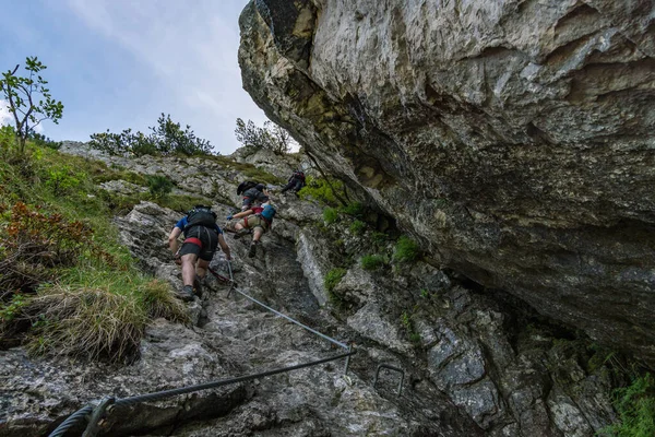 Turistika Lezení Tegelbergu Přes Ferrata Zámku Neuschwanstein Ammergau Alpách Schwangau — Stock fotografie