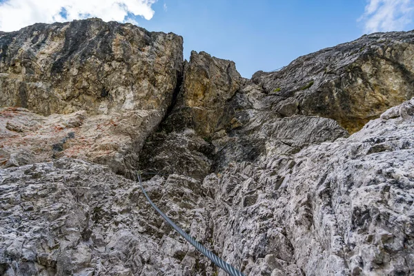 Περιήγηση Στο Βουνό Πάνω Από Βόρεια Πλευρά Lachenspitze Μέσω Ferrata — Φωτογραφία Αρχείου