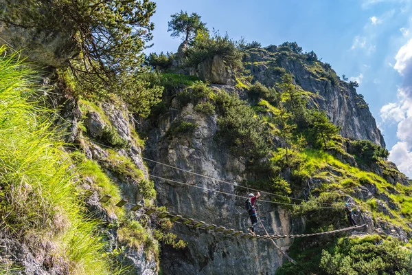 Vadinin Yanındaki Ferrata Yolu Ile Spor Asma Köprüsü Berchtesgaden Dağları — Stok fotoğraf