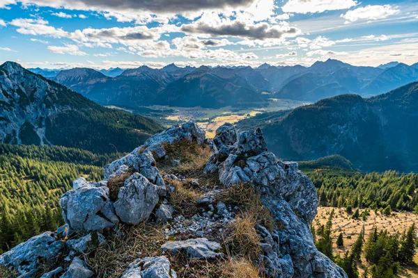 Belo Passeio Montanha Para Aggenstein Pôr Sol Tannheimer Tal — Fotografia de Stock