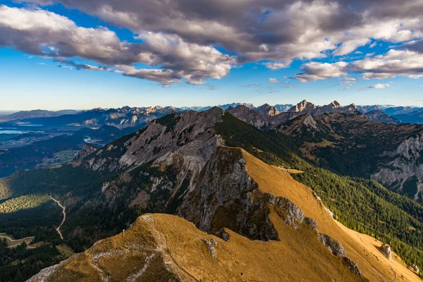 Belo Passeio Montanha Para Aggenstein Pôr Sol Tannheimer Tal — Fotografia de Stock