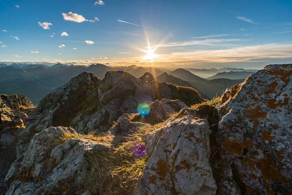 Belle Excursion Montagne Aggenstein Coucher Soleil Dans Tannheimer Tal — Photo