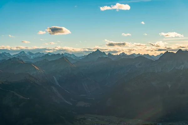 Belo Passeio Montanha Para Aggenstein Pôr Sol Tannheimer Tal — Fotografia de Stock