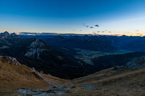 Belo Passeio Montanha Para Aggenstein Pôr Sol Tannheimer Tal — Fotografia de Stock