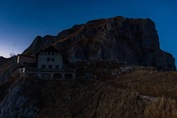 Прекрасна Гірська Екскурсія Аггенштейну Заході Сонця Таннгеймер Таль — стокове фото