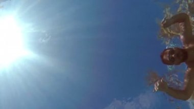 Havuzda suyun altında yüzmek..