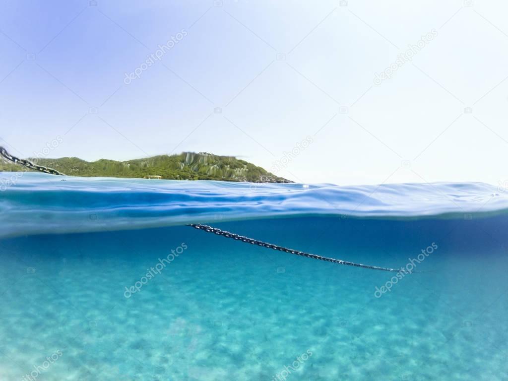 Half underwater chain photo.