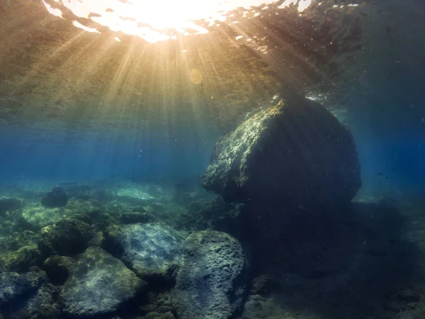 Unterwasserlandschaft und ein großer Felsen — Stockfoto