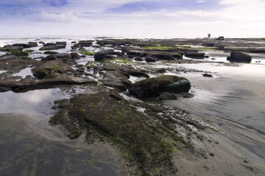 Tanah Lot Tapınağı bölge bir okyanus gelgit ile manzara.