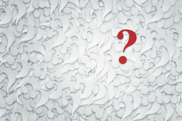Beyaz bir arka plan üzerinde soru işaretleri yığını.